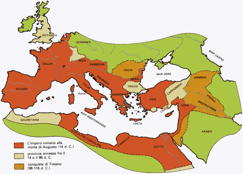 Impero romano sotto Traiano alla sua massima espansione